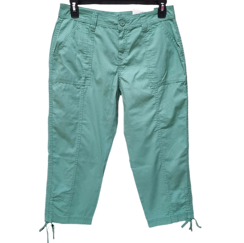 Style & Co Petite Mid-Rise Tie-Hem Capri Pants Straight Leg Kendal Green 14P